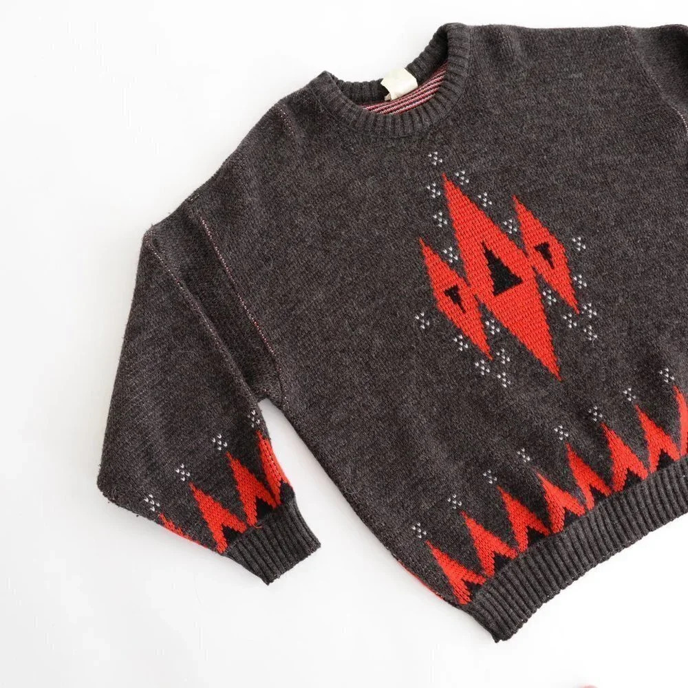 Vintage Pause Brown Red Wool Knit Grandpa Crew Neck Men's Large Unisex - Picture 10 of 13